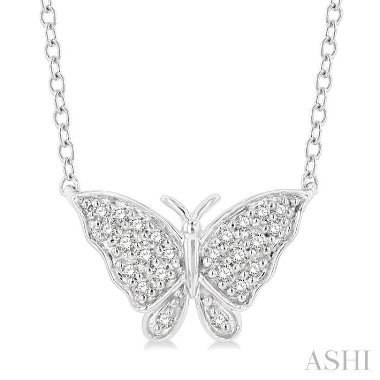 1/10 ctw Butterfly Petite Round Cut Diamond Fashion Pendant With Chain in 10K White Gold