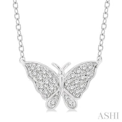 1/10 ctw Butterfly Petite Round Cut Diamond Fashion Pendant With Chain in 10K White Gold