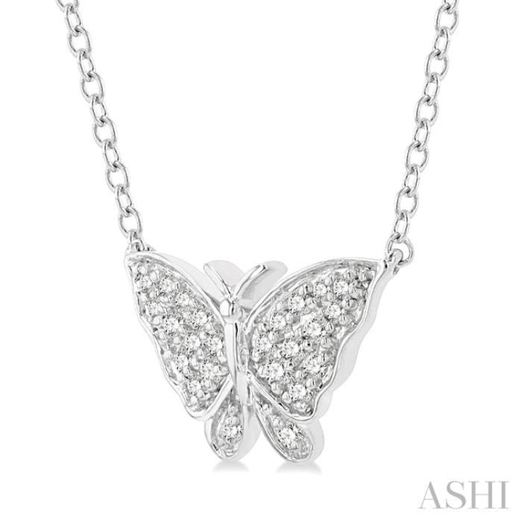 1/10 ctw Butterfly Petite Round Cut Diamond Fashion Pendant With Chain in 10K White Gold