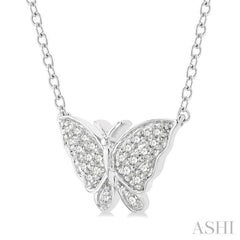 1/10 ctw Butterfly Petite Round Cut Diamond Fashion Pendant With Chain in 10K White Gold