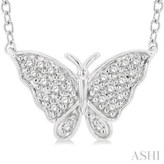 1/10 ctw Butterfly Petite Round Cut Diamond Fashion Pendant With Chain in 10K White Gold