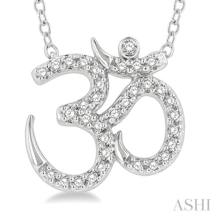1/6 ctw 'OM' Symbol Petite Round Cut Diamond Fashion Pendant With Chain in 10K White Gold