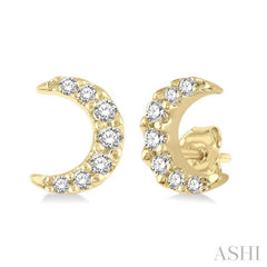 1/10 ctw Crescent Moon Round Cut Diamond Petite Fashion Earring in 10K Yellow Gold