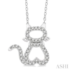 1/6 ctw Cat Shape Petite Round Cut Diamond Fashion Pendant With Chain in 10K White Gold
