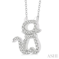 1/6 ctw Cat Shape Petite Round Cut Diamond Fashion Pendant With Chain in 10K White Gold
