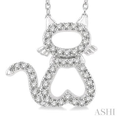 1/6 ctw Cat Shape Petite Round Cut Diamond Fashion Pendant With Chain in 10K White Gold
