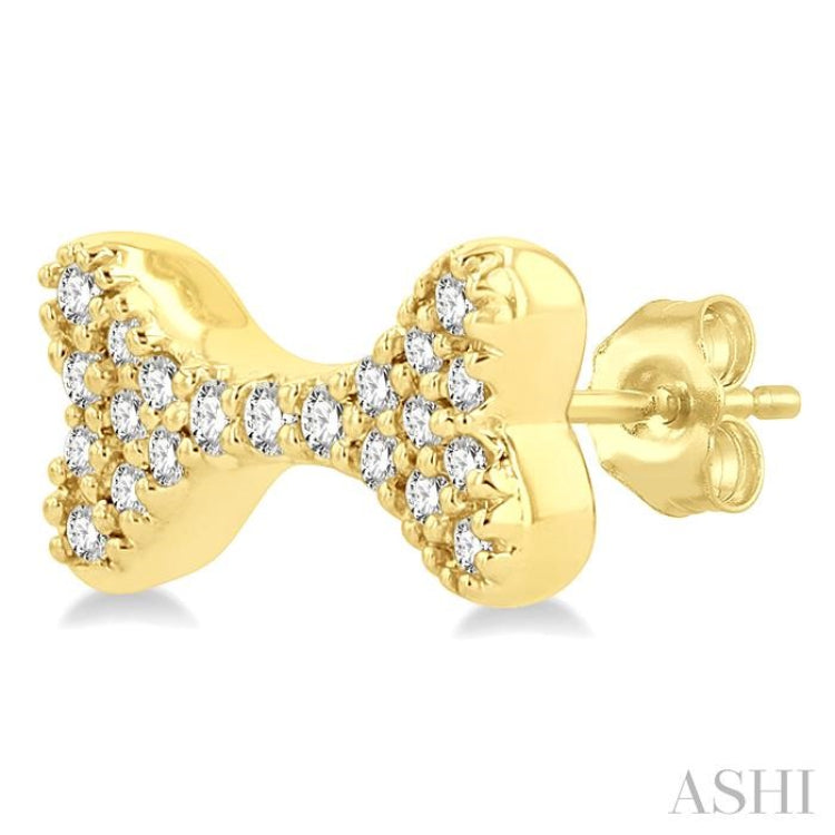 1/6 ctw Dog Bone Petite Round Cut Diamond Fashion Stud Earring in 10K Yellow Gold
