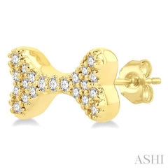1/6 ctw Dog Bone Petite Round Cut Diamond Fashion Stud Earring in 10K Yellow Gold
