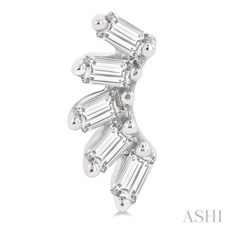 1/6 ctw Curved Petite Baguette Cut Diamond Fashion Stud Earring in 10K White Gold