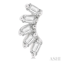 1/6 ctw Curved Petite Baguette Cut Diamond Fashion Stud Earring in 10K White Gold