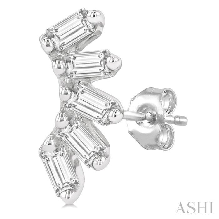 1/6 ctw Curved Petite Baguette Cut Diamond Fashion Stud Earring in 10K White Gold