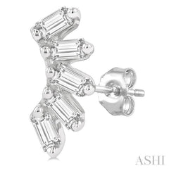 1/6 ctw Curved Petite Baguette Cut Diamond Fashion Stud Earring in 10K White Gold