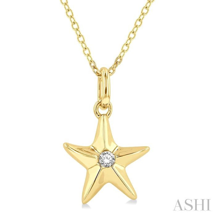 1/50 ctw Starfish Petite Round Cut Diamond Fashion Pendant With Chain in 10K Yellow Gold