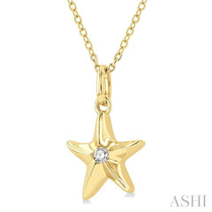 1/50 ctw Starfish Petite Round Cut Diamond Fashion Pendant With Chain in 10K Yellow Gold