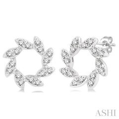 1/10 ctw Floral Petite Round Cut Diamond Fashion Stud Earring in 10K White Gold