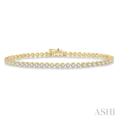 3 ctw Tri-Prong Round Cut Diamond Tennis Bracelet in 14K Yellow Gold