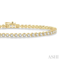 3 ctw Tri-Prong Round Cut Diamond Tennis Bracelet in 14K Yellow Gold