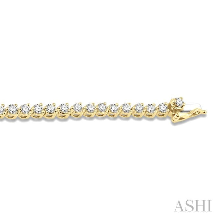 3 ctw Tri-Prong Round Cut Diamond Tennis Bracelet in 14K Yellow Gold