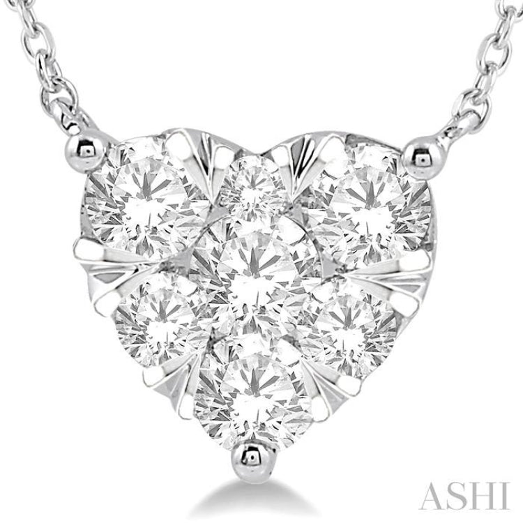 1 ctw Lovebright Diamond Heart Pendant With Chain in 14K White Gold
