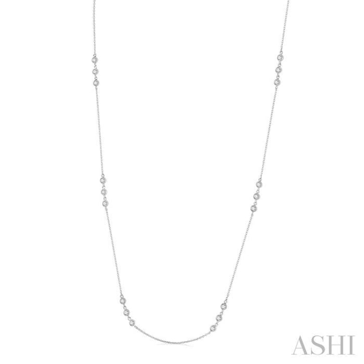3/4 ctw Round Cut Diamond Station Necklace in 14K White Gold