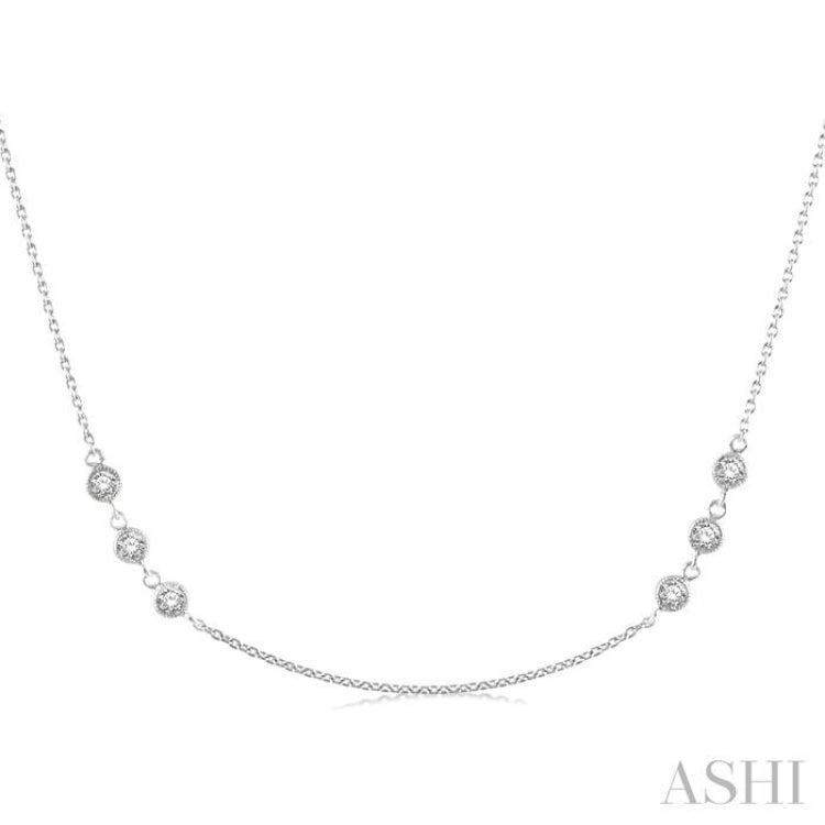 3/4 ctw Round Cut Diamond Station Necklace in 14K White Gold