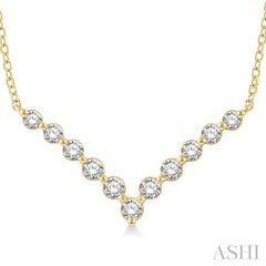 1/2 ctw Chevron Round Cut Diamond Necklace in 14K Yellow Gold