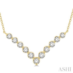 1 ctw Chevron Round Cut Diamond Necklace in 14K Yellow Gold