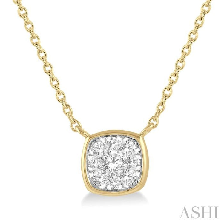 1/6 ctw Cushion Shape Lovebright Diamond Pendant With Chain in 14K Yellow and White Gold