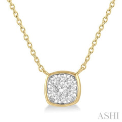 1/6 ctw Cushion Shape Lovebright Diamond Pendant With Chain in 14K Yellow and White Gold