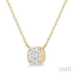 1/6 ctw Cushion Shape Lovebright Diamond Pendant With Chain in 14K Yellow and White Gold
