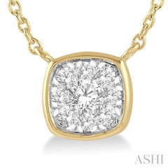 1/6 ctw Cushion Shape Lovebright Diamond Pendant With Chain in 14K Yellow and White Gold