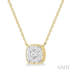 1/3 ctw Cushion Shape Lovebright Diamond Pendant With Chain in 14K Yellow and White Gold