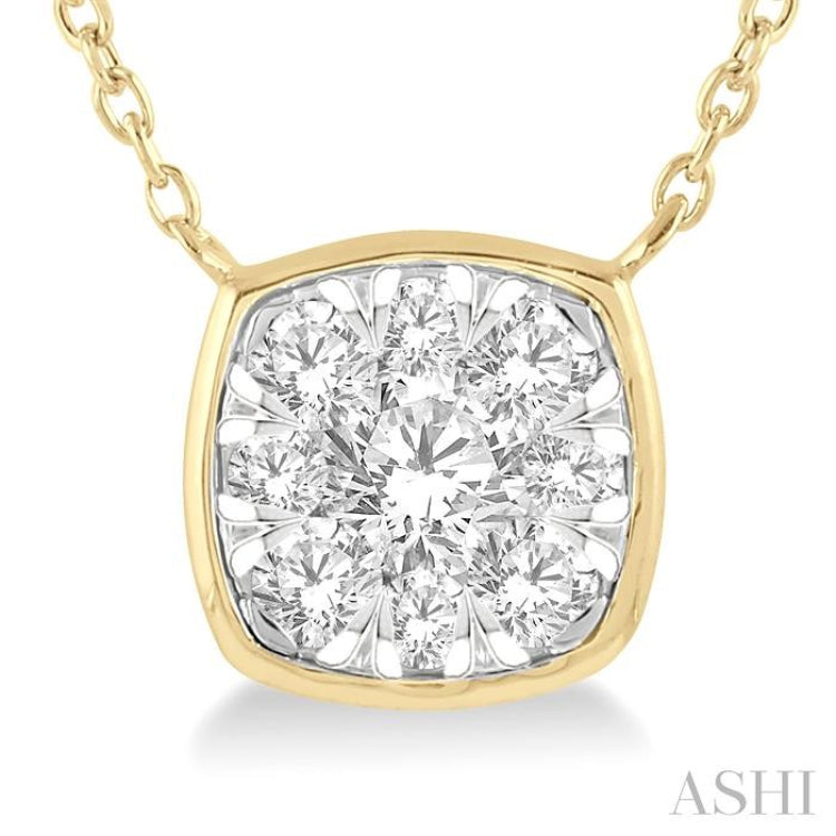 1/3 ctw Cushion Shape Lovebright Diamond Pendant With Chain in 14K Yellow and White Gold