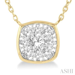 1/3 ctw Cushion Shape Lovebright Diamond Pendant With Chain in 14K Yellow and White Gold