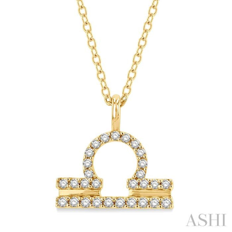 1/8 ctw Libra Round Cut Diamond Zodiac Pendant With Chain in 10K Yellow Gold