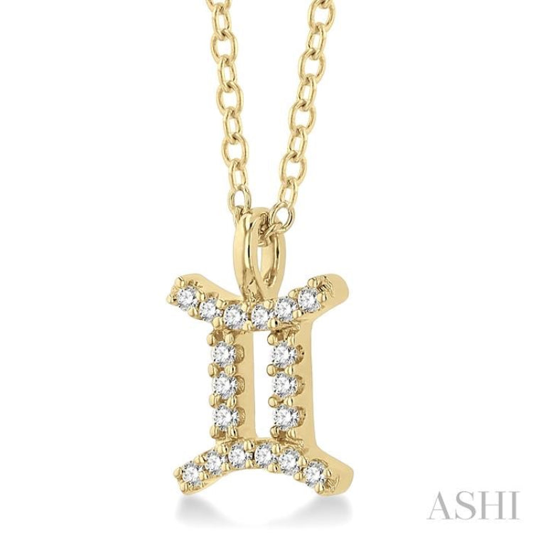 1/10 ctw Gemini Round Cut Diamond Zodiac Pendant With Chain in 10K Yellow Gold