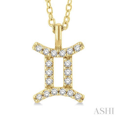 1/10 ctw Gemini Round Cut Diamond Zodiac Pendant With Chain in 10K Yellow Gold