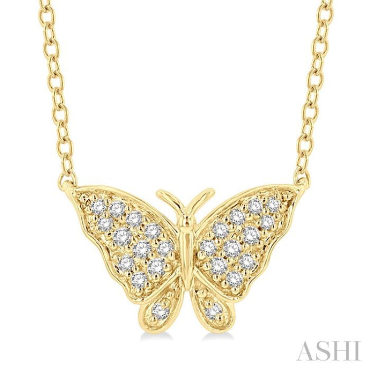 1/10 ctw Butterfly Petite Round Cut Diamond Fashion Pendant With Chain in 10K Yellow Gold