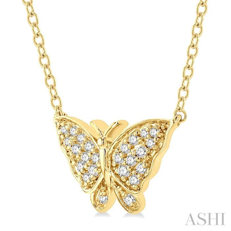 1/10 ctw Butterfly Petite Round Cut Diamond Fashion Pendant With Chain in 10K Yellow Gold