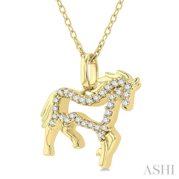 1/8 ctw Horse Symbol Petite Round Cut Diamond Fashion Pendant With Chain in 10K Yellow Gold
