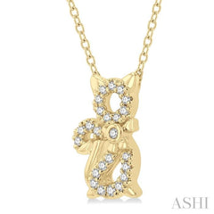 1/10 ctw Cat Motif Petite Round Cut Diamond Fashion Pendant With Chain in 10K Yellow Gold