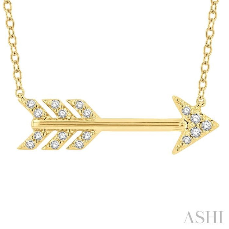 1/10 ctw Arrow Petite Round Cut Diamond Fashion Pendant With Chain in 10K Yellow Gold
