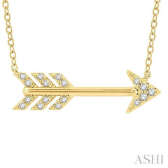 1/10 ctw Arrow Petite Round Cut Diamond Fashion Pendant With Chain in 10K Yellow Gold