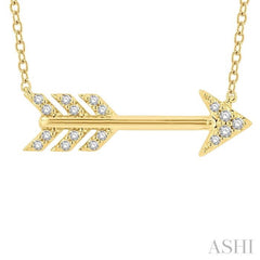 1/10 ctw Arrow Petite Round Cut Diamond Fashion Pendant With Chain in 10K Yellow Gold