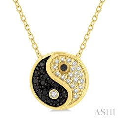 1/6 ctw Tao Yin Yang Petite White & Black Round Cut Diamond Fashion Pendant With Chain in 10K Yellow Gold