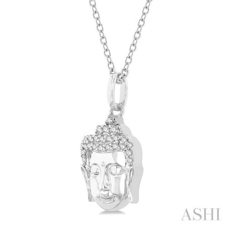 1/10 ctw Head of Buddha Petite Round Cut Diamond Fashion Pendant With Chain in 10K White Gold