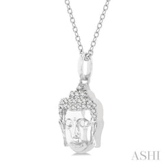 1/10 ctw Head of Buddha Petite Round Cut Diamond Fashion Pendant With Chain in 10K White Gold