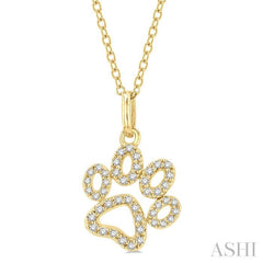 1/6 ctw Open Dog Paw Petite Round Cut Diamond Fashion Pendant With Chain in 10K Yellow Gold