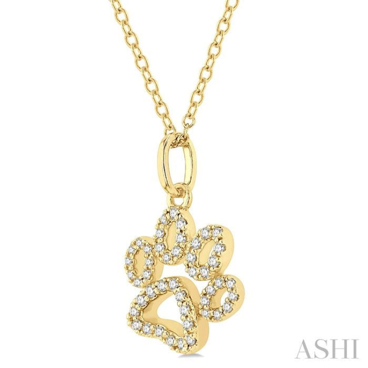 1/6 ctw Open Dog Paw Petite Round Cut Diamond Fashion Pendant With Chain in 10K Yellow Gold
