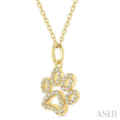 1/6 ctw Open Dog Paw Petite Round Cut Diamond Fashion Pendant With Chain in 10K Yellow Gold